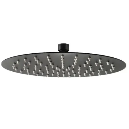 Damast Round Shower Head Relax 25T series in stainless steel super-mirror round Ø 250 mm 75 holes matt black stainless steel col