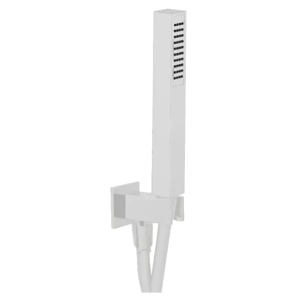 Conjunto de ducha Damast Duplex serie Estro en latón con ducha de mano Leo + soporte y flexo de 150 cm, color blanco mate cod. 1