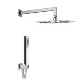 Ensemble de douche Damast Duplex série Rondo' en acier inoxydable avec douchette Leo + bras Cassiopea 35 + pomme de douche chrom