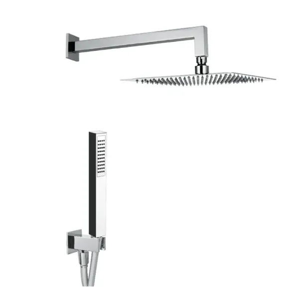 Damast Duplex Doucheset Rondo' serie in roestvrij staal met Leo handdouche + Cassiopea 35 arm + Relax Q chrome douchekop 13617