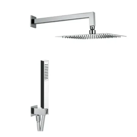 Ensemble de douche Damast Duplex série Rondo' en acier inoxydable avec douchette Leo + bras Cassiopea 35 + pomme de douche chrom