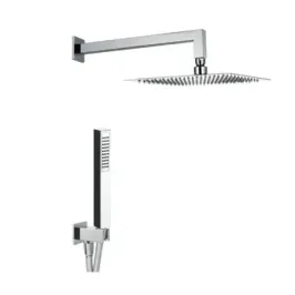 Damast Duplex Duschset Serie Rondo aus Edelstahl mit Leo Handbrause + Cassiopea 35 Arm + Relax Q Chrom Duschkopf 13681