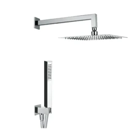 Damast Duplex Shower Kit Rondo' series in stainless steel with Leo hand shower + Cassiopea 35 arm + Relax Q chrome shower head 1