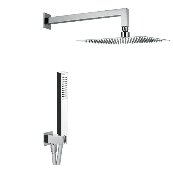 Damast Duplex Shower Kit Rondo' series in stainless steel with Leo hand shower + Cassiopea 35 arm + Relax Q chrome shower head 1