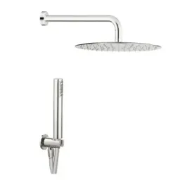 Damast Duplex Shower Kit Rondo' series in stainless steel with Atena hand shower + Pegaso 35 arm + Relax T chrome shower head 13