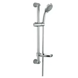 Barre de douche Damast série Kent tige en acier inoxydable + douchette à main 5 jets + porte-savon + flexible 150 cm couleur chr