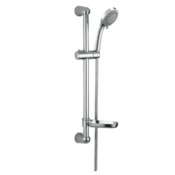 Damast Douchestang Kent-serie RVS stang + 5-straals handdouche + zeepschaal + 150 cm flexibele slang chroom kleur cod. 14504